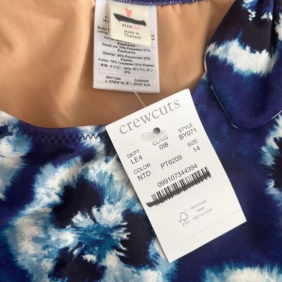 J Crew Crewcuts Swimsuit‎ Size 14 Blue White Tie Shoulder Bikini Top - Picture 2 of 6